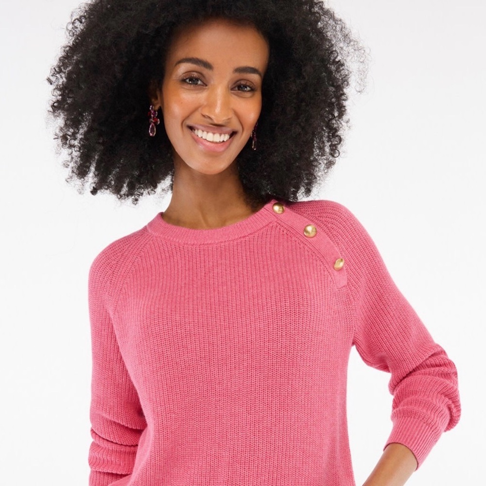 J. Crew Pink Crewneck Sweater with Gold Shoulder Buttons